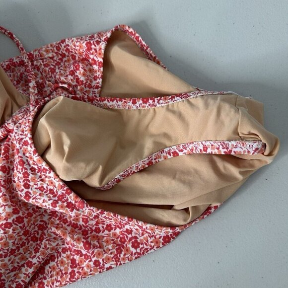 J Crew Printed One Piece Keyhole Swimsuit Size M Floral Coral Pink BP354 - Picture 5 of 7